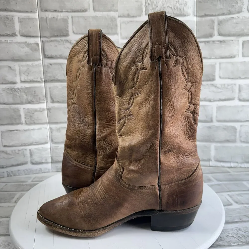 Abilene Vintage Men’s Size 9 D Brown Leather Distressed Cowboy Western Boots